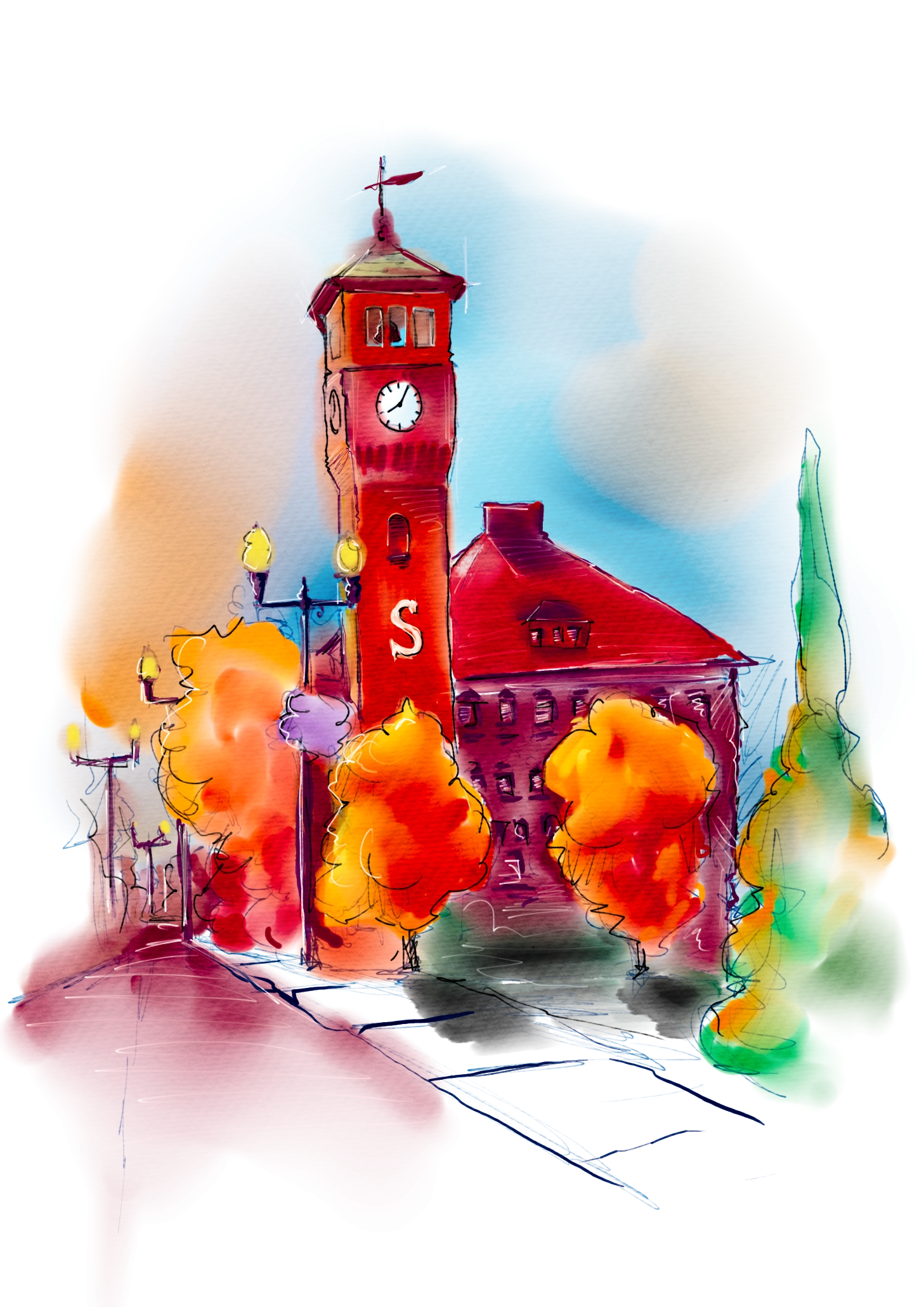 UW-Stout Clocktower — Digital Painting by Gary Keeler
